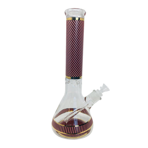 Black & Red Stripes 9mm Thick Glass Bong 14"
