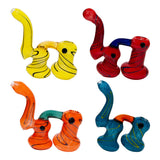 Frit Work Red Color Glass Bubbler With Blue Stripes