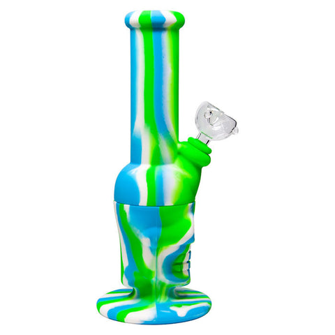 Cannatonik Silicone Striped Green Blue Skull Bong