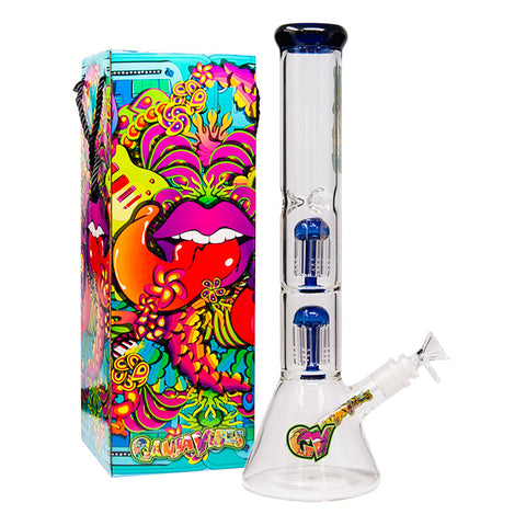 Ganjavibes Double Tree Percolator Blue Glass Bong 14 Inches