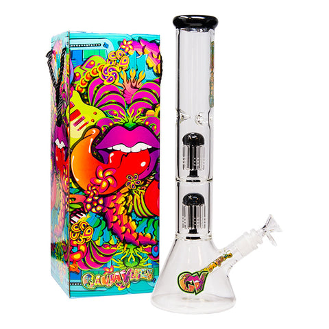 Ganjavibes Double Tree Percolator Grey Glass Bong 14 Inches
