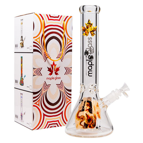 MAPLE GLASS PSYCHEDELIC SERIES SNAKE LADY 9 MM THICK HAND BLOWN  GLASS BONG 14 INCHES