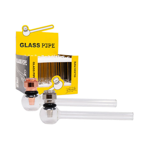Clear Glass Pipe with Metal Bowl 5 Inches