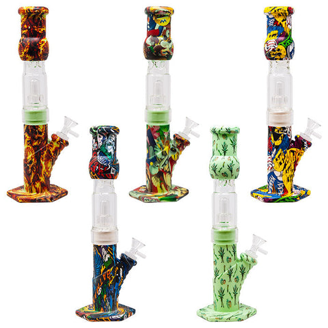 Assorted Cartoon Graphic Silicone Bong with Glass Percolator
