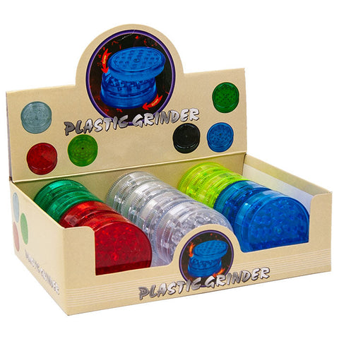 Assorted Color 3 Part Plastic Grinders Display Of 12