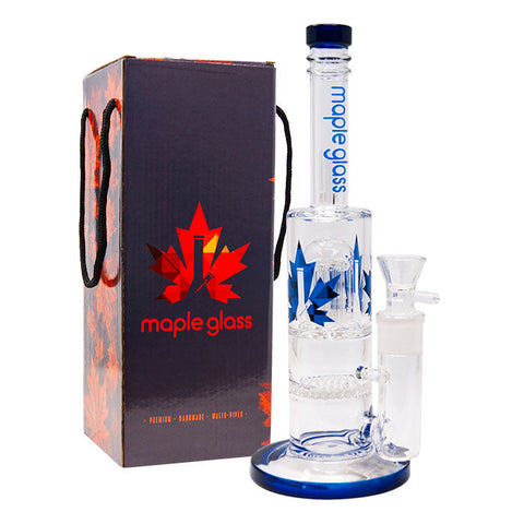 Blue Honey Comb With Tree Percolator And Splash Guard Maple Glass Bong