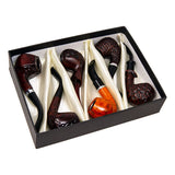 Wood And Resin Engraved Pipe Display Of 6 Pcs