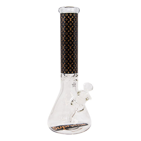 LV 9mm Thick Golden Color Glass Beaker Bong 14 Inches