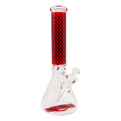 LV 9mm Thick Dark Red Glass Beaker Bong 14 Inches