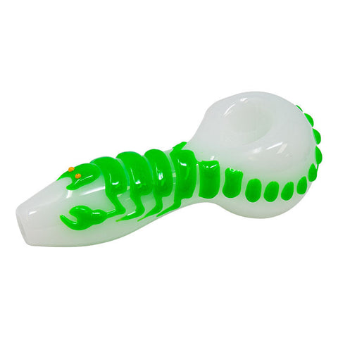 White Scorpion Glow In The Dark Pipe 4 Inches