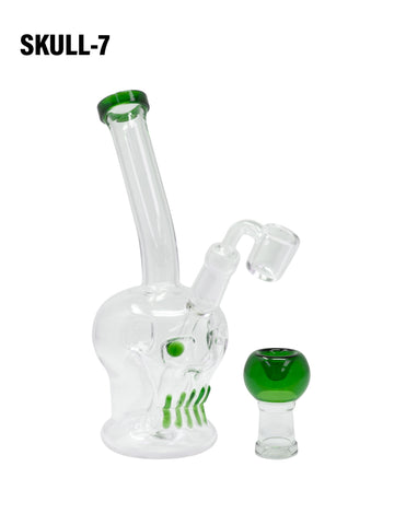Green Colored Skull Dab Rig 7 Inches with Banger