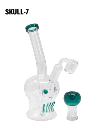 Teal Green Colored Skull Dab Rig 7 Inches with Banger