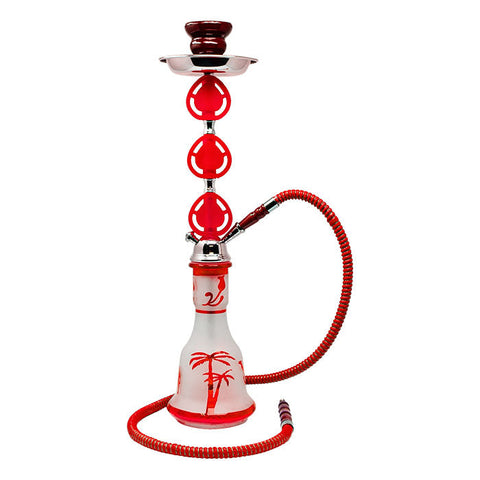Red Translucent Glass Base Tropical Hookah 22 Inches