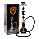 Flower Printed Black Glass Base Hookah 22 Inches