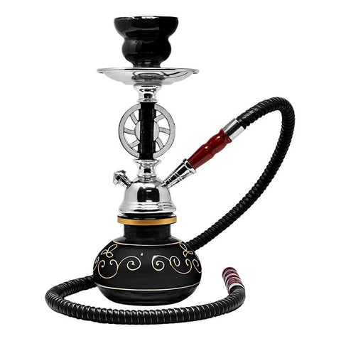 Black Wheel Design Glass Hookah 11 Inches