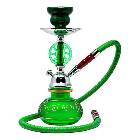 Green Wheel Design Glass Hookah 11 Inches