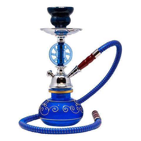 Blue Wheel Design Glass Hookah 11 Inches