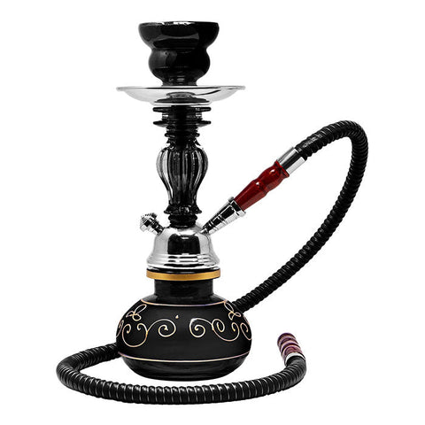 Floral Design Black Glass Hookah 11 Inches