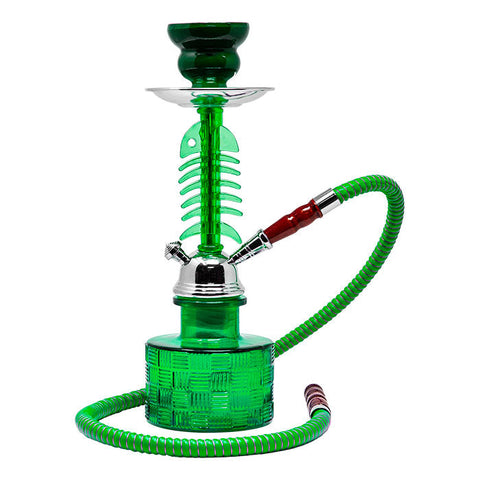 Fish Bone Green Glass Hookah 12 Inches