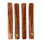BRASS AND WOOD INCENSE HOLDER