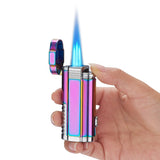Inflatable Torch Lighter Triple Jet Flame Cigar Lighter With Cigar Knife/refillable Butane Gas