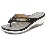 Women 2023 Summer Wedges Clip Toe Sandals Outdoor Slippers Casual Ladies Beach Shoes Metal Button Flip Flops Slides Footwear