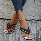 Women 2023 Summer Wedges Clip Toe Sandals Outdoor Slippers Casual Ladies Beach Shoes Metal Button Flip Flops Slides Footwear