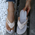 Women 2023 Summer Wedges Clip Toe Sandals Outdoor Slippers Casual Ladies Beach Shoes Metal Button Flip Flops Slides Footwear