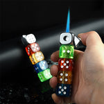 Windproof Dice Lighter Green Flame Refillable Butane Torch Lighter Creative Body LED Flashing Cute Gift Cigarette Accessories