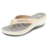Women 2023 Summer Wedges Clip Toe Sandals Outdoor Slippers Casual Ladies Beach Shoes Metal Button Flip Flops Slides Footwear