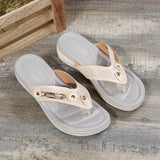 Women 2023 Summer Wedges Clip Toe Sandals Outdoor Slippers Casual Ladies Beach Shoes Metal Button Flip Flops Slides Footwear