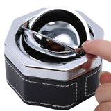 Portable Stainless Steel Windproof Ashtray Rotating Black Sticky Skin Model Rotating Ordinary Cigarette Ashtray Push Smoking Set