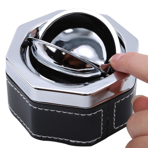 Portable Stainless Steel Windproof Ashtray Rotating Black Sticky Skin Model Rotating Ordinary Cigarette Ashtray Push Smoking Set