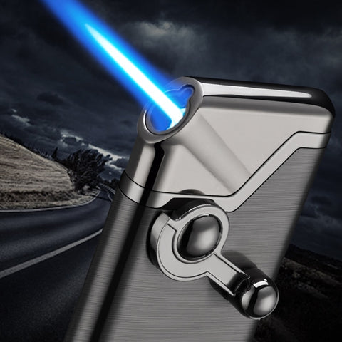 Oblique Fire Port Ignition Windproof Metal Lighter Cigarette Cigar Butane Gas Men's Gadget Blue Flame Straight Jet Lighter