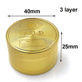 Herb Grinder 3 layer 4 Parts Zinc Alloy 40mm Tobacco Crusher Gold Grinder Herbal Crusher Hookah Pipe Smoke Accessories