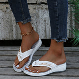 Women 2023 Summer Wedges Clip Toe Sandals Outdoor Slippers Casual Ladies Beach Shoes Metal Button Flip Flops Slides Footwear
